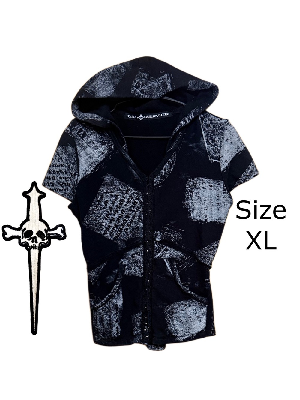 🦇 Lip Service Hooded Lace-Up Goth Top | Witchy Festival Streetwear XL 🖤